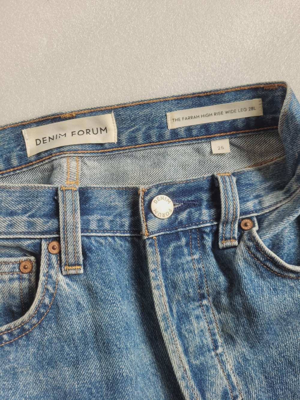 Denim Forum Farrah Wide Leg High Rise Crop Jeans Raw Hem Blue 25 - Picture 10 of 16